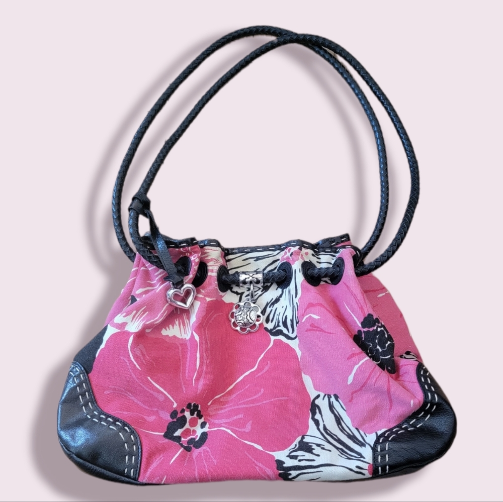 Brighton Lily Bag pink black white floral spring canvas leather